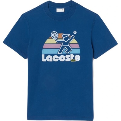 Lacoste Washed Effect Tennis Print T-Shirt modré