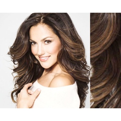 Clip in vlnité vlasy pravé lidské REMY 53cm středně hnědá