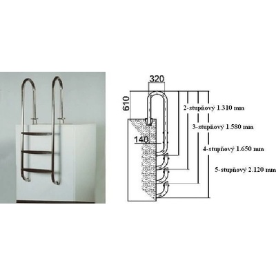 CF schodíky nerezové úzke pre zapustené bazény 100-120 cm