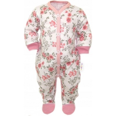Baby Nellys Overal Kvetinky zapínanie uprostred pudrová/ecru