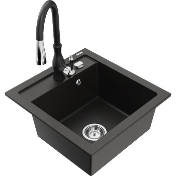 Mexen Vito гранитна мивка с 1 камера с кухненски смесител Savita, черен/златен металик - 6503-75-672601-70 (6503-75-672601-70)