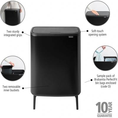 Brabantia Кош за смет Brabantia Bo Touch Hi 2x30L, Matt Black (1001264)