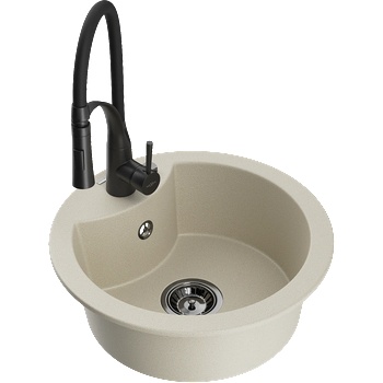 Mexen Diego гранитна кухненска мивка с 1 отделение и кухненски смесител Aster, бежов - 6512-69-73450-70-B (6512-69-73450-70-B)