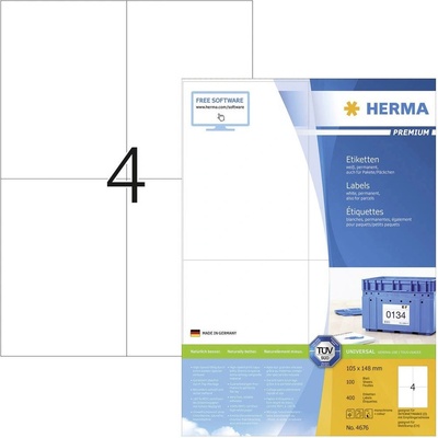 Herma 4676 105 x 148 mm papier biela 400 ks trvalé univerzálne etikety atrament, laser, kópie