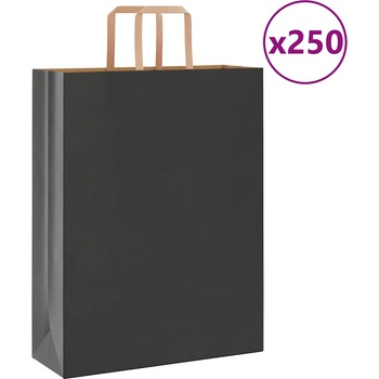 vidaXL Хартиени торбички 250 бр с дръжки черни 32x12x42 см (4101872)
