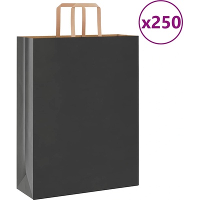 vidaXL Хартиени торбички 250 бр с дръжки черни 32x12x42 см (4101872)