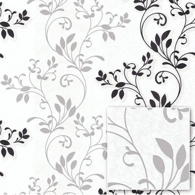 Impol Trade 429402 vliesová tapeta na zeď Allure rostlinný vzor šedo-černý rozměry 0,53 x 10,05 m