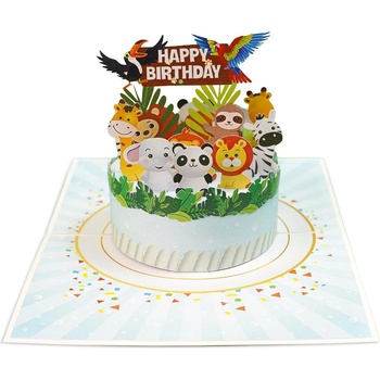 Image 1 of Kiriori Поздравителна картичка Pop-up "Торта с животни