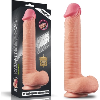 Image 1 of Lovetoy Dual Layered Platinum Silicone Cock with Balls 12" Flesh
