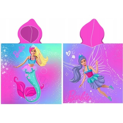 Carbotex Dívčí plážové pončo osuška s kapucí Barbie motiv Mořská panna 50 x 115 cm