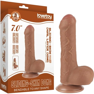 Lovetoy Sliding-Skin dvojvrstvové dildo s semenníkmi 18,3 cm prírodné