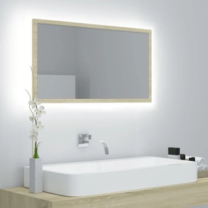 vidaXL LED огледало за баня, дъб сонома, 80x8, 5x37 см, акрил (804927)