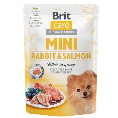 BRIT CARE Mini Adult Pouch Rabbit&Salmon 24x85g s králikom a lososom pre malé plemená psov