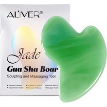 Aliver Jade Gua Sha Board nástroj na masáž tváre a tela Dark Green