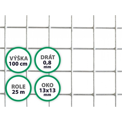 Pletivo na voliéry ZN, oko 13 x 13 mm, drát 0,8 mm, výška 100 cm, role 25 m