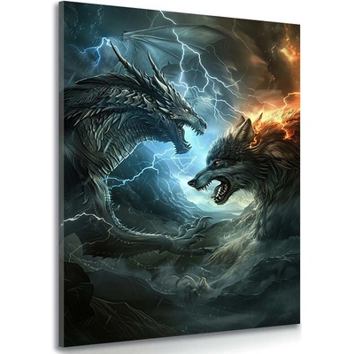 Obraz souboj draka a vlka - 20x30