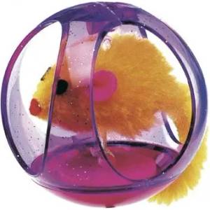 Ferplast Tumbling Cat Ball - Забавна играчка за котки - пластмасова топка с плюшена мишка, 65 мм