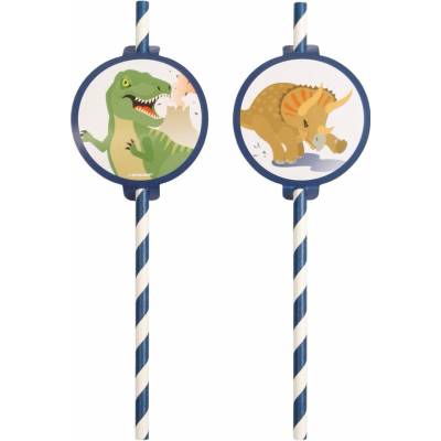 Amscan Dino papierové slamky na pitie 8 ks 19,7 cm