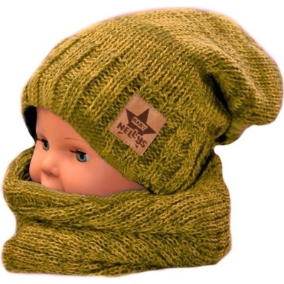 Baby Nellys Podzimní/zimní čepice s komínkem hořčicový melír