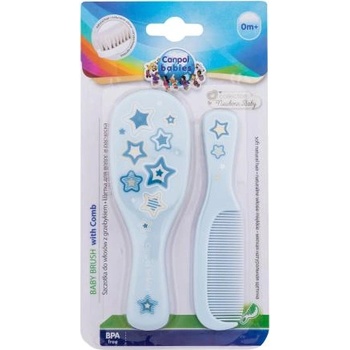 Canpol babies Newborn Baby Baby Brush With Comb Stars комплект: гребен за коса 1 бр + мека четка за коса с естествен косъм 1 бр