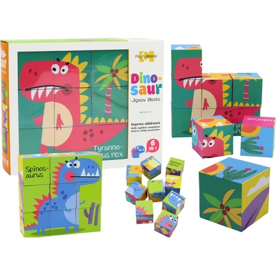 LEAN Toys 6v1 bloky kocky 6 obrázkov Dinosaury 9 dielov