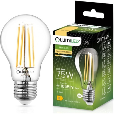 Lumiled LED žiarovka E27 A60 8W = 75W 1055lm 3000K Warm 360° Filament