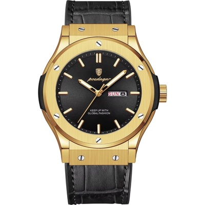 Poedagar Мъжки часовник Poedagar CS1811, естествена кожа, черно злато, черен циферблат (CS1811)