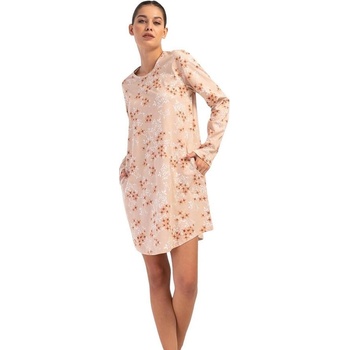 Нощница с дълъг ръкав в бежово на малки цветя