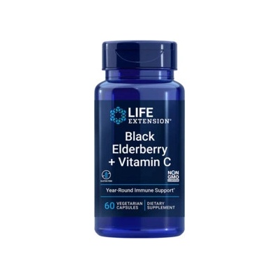 Life Extension Black Elderberry + Vitamin C 60 vegetariánská kapsle
