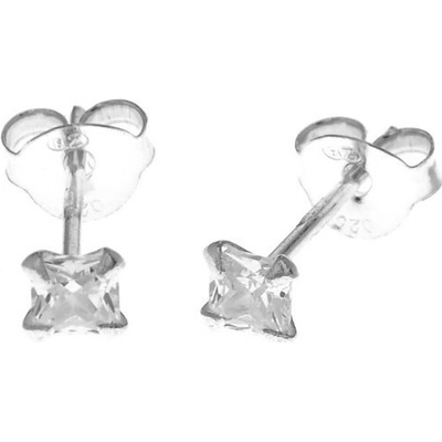 Argento Strieborné náušnice - číry zirkón v tvare štvorca, veľkosť 3 mm 65339