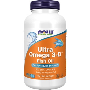 NOW NOW Ultra Omega-3 с витамин D, 300 DHA / 600 EPA, 180 софтгел капсули