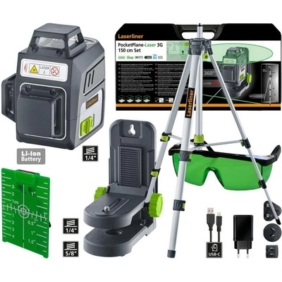 Laserliner Линеен лазерен нивелир със статив Laserliner PocketPlane-Laser 3G Set, 036.703A - до 30 m, 150 cm (036.703A)