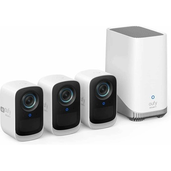 eufy Комплект камери за видеонаблюдение Eufy EufyCam 3C S300, 3 камери с HomeBase 3, Ultra HD 4K, BionicMind, Nightvision, бял (T8882321)