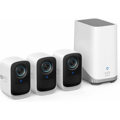 eufy Комплект камери за видеонаблюдение Eufy EufyCam 3C S300, 3 камери с HomeBase 3, Ultra HD 4K, BionicMind, Nightvision, бял (T8882321)