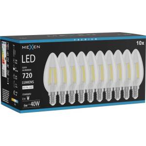 Mexen Vintis 10x LED филаментна крушка E14, C35, 6W, неутрална - 4000K, 720 lm, прозрачна (L154-E14-0640-00x10)