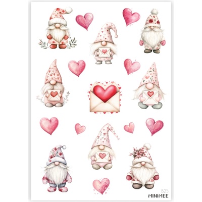MINIMEE Papírové samolepky v aršíku A5 Skřítek Valentýnek B25