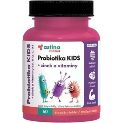 Astina Pharm Probiotika Kids + zinok a vitamíny príchuť malina 60 kapsúl