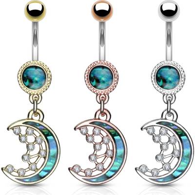Šperky eshop závěsný piercing do pupíku z oceli zirkonový květ na stonku kulatý zirkon Z10.11 Stříbrná