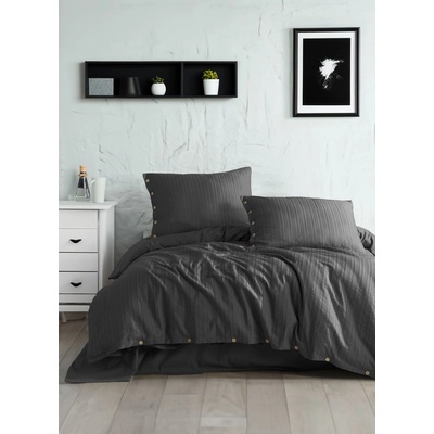 Mila Home Luxury Тъмносиво двойно удължено спално бельо от памук Renforcé 240x220 cm Como Striped - Mila Home Luxury (MHBDL023D)