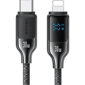 USAMS Кабел USAMS HX Series 30W 1, 2м Lightning с дигитален дисплей и цинков (Usa001523)