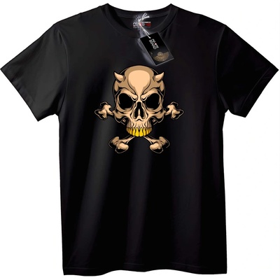 NOONEBRAND Тениска Skull с Рогове и Кръстосани Кости - 2XL, White