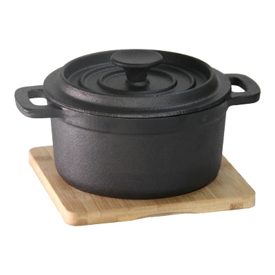 HORECANO HORECANO-Чугунена мини тенджерка с дървена подложка Ø13.7хh6cm (HC-47117) (242926) (1277SJ4667) (0147117)