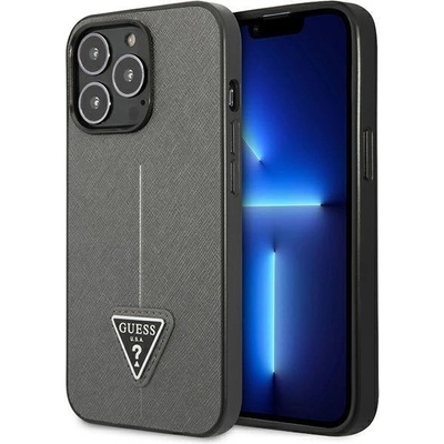 GUESS Кейс Guess GUHCP14LPSATLG за iPhone 14 Pro 6.1", сребърен / сребърен, твърд, SaffianoTriangle Logo (GUE002356-0)