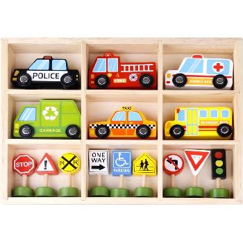 Image 1 of Tooky Toy Дървен комплект Tooky Toy - Колички с пътни знаци (TKF050)