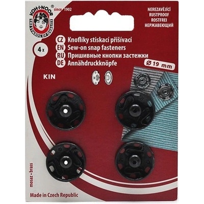 Knoflíky stiskací patentky KIN Ms průměr 19mm (v.7) 4ks/karta - černý lak