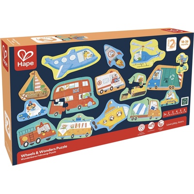 Hape Детски пъзел HaPe 15 в 1 - Превозни средства (H1649)