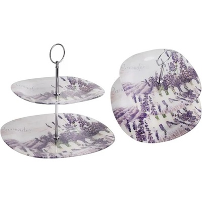 Qx impex kft IRIS Стъклен сервиз за торта на 2 етажа с лавандулов модел 20cm+25cm 102022 (102022)
