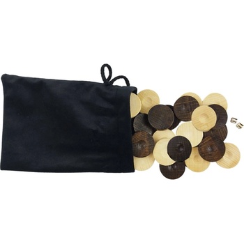 ДЪРВЕНИ ПУЛОВЕ ЗА ТАБЛА 35 ММ И 2 ЗАРЧЕТА ОТ КОСТ В КЕСИЙКА