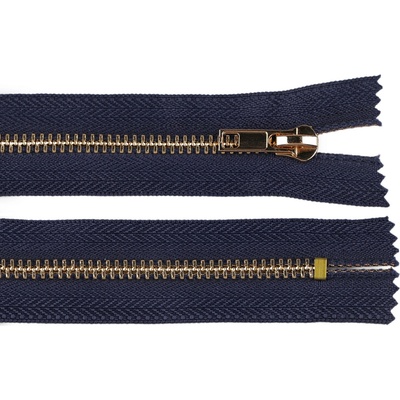Kovový zip No 5 délka 18 cm (jeansový), malé, 330 modrá tmavá zlatá
