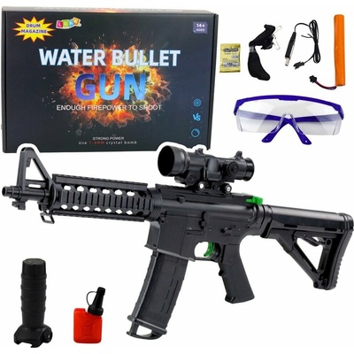 LeanToys Útočná puška s hydrogelovými vodními kuličkami, mířidly, brýlemi, černá, 86 cm, LEAN Toys